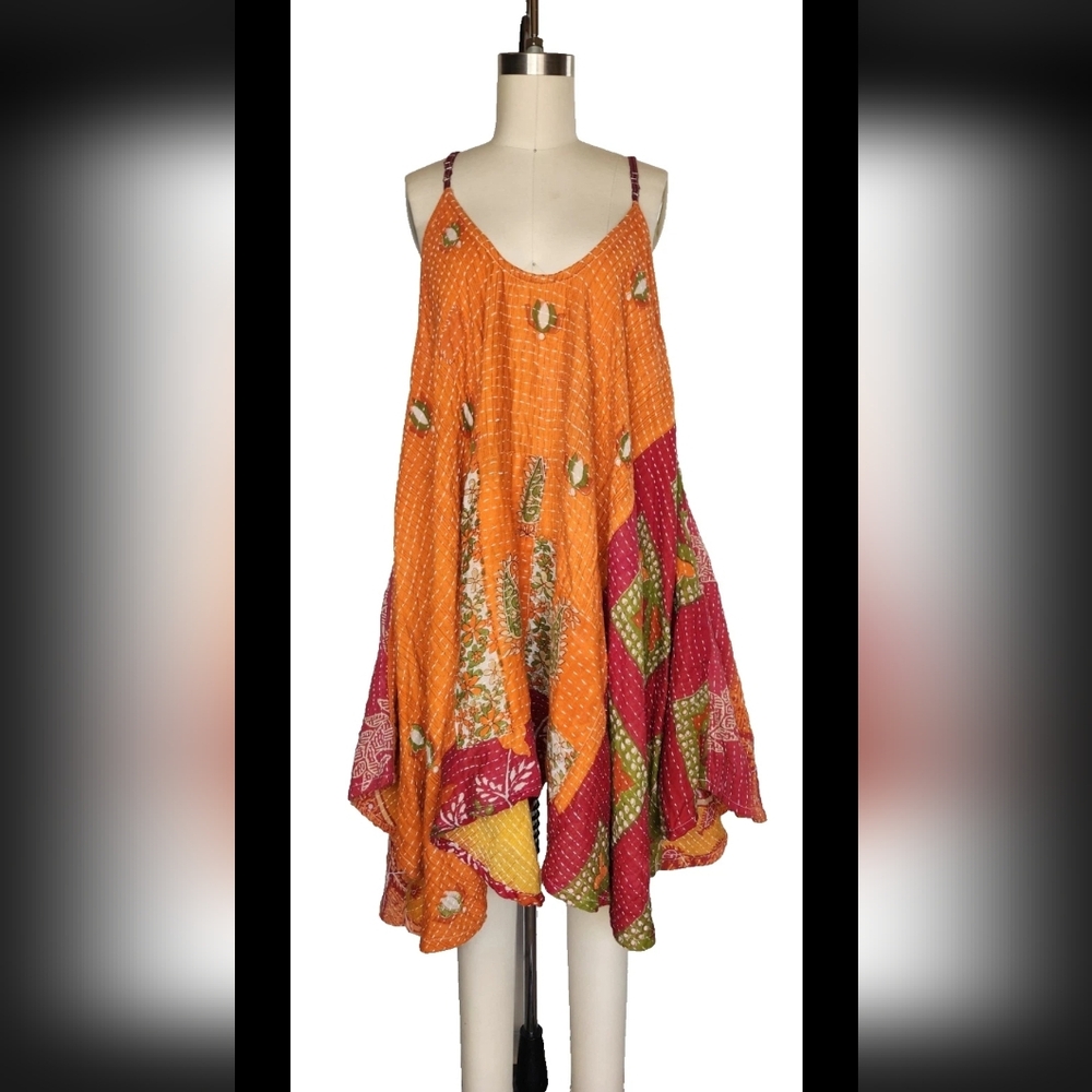 Kantha Bae Slip Dress Boho Lagenlook Free Size Festival Artsy Art To Wear NWT